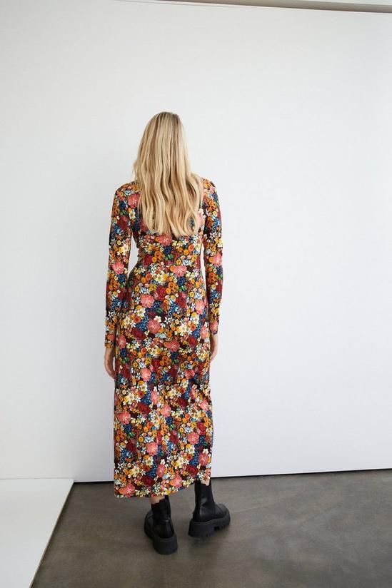 Warehouse Petite Floral Print Roll Neck Long Sleeve Midi Dress 3