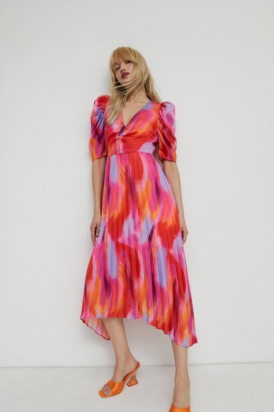 Warehouse Brush Print Pleated Midi Dress 1