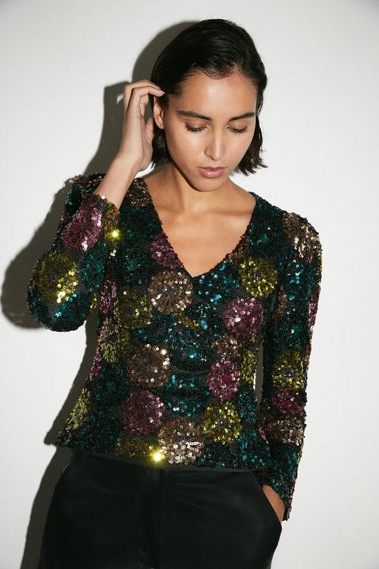 Warehouse Floral Sequin Puff Sleeve Top 1