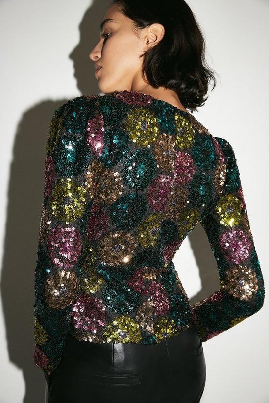 Warehouse Floral Sequin Puff Sleeve Top 3