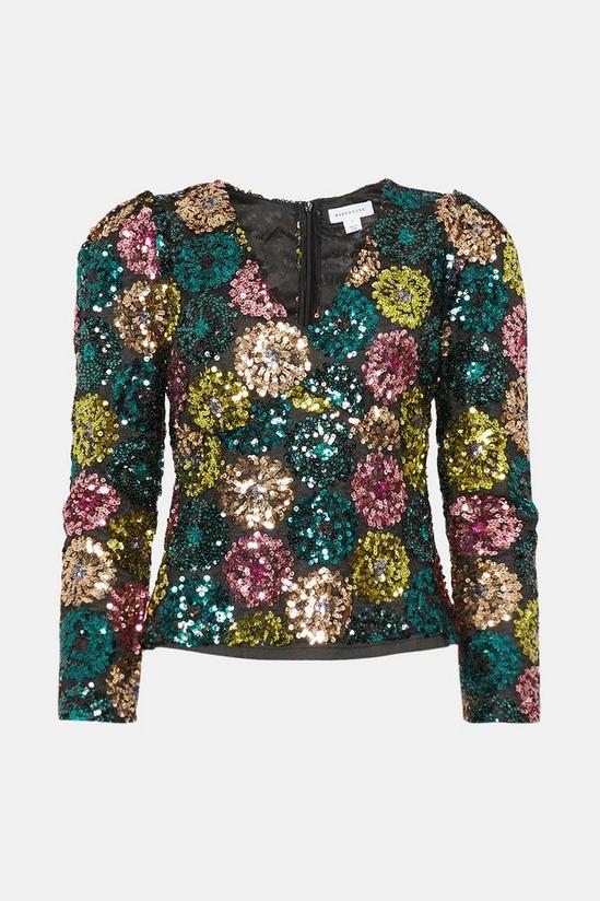 Warehouse Floral Sequin Puff Sleeve Top 4