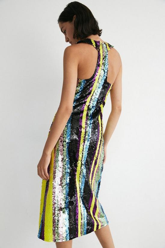 Warehouse Sequin Stripe Cut Out Back Midi Dress 3