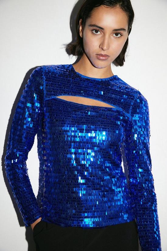Warehouse Rectangle Sequin Cut Out Top 1