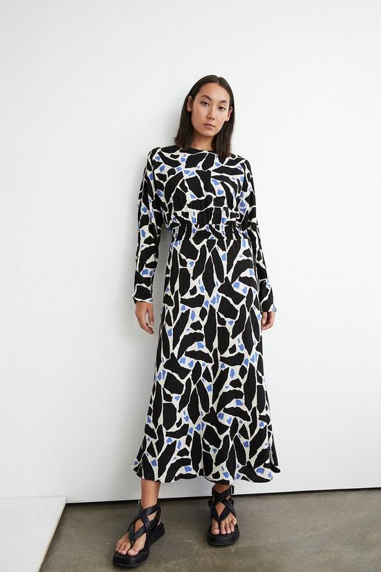 Warehouse Abstract Print Shirred Waist Midi Dress 1