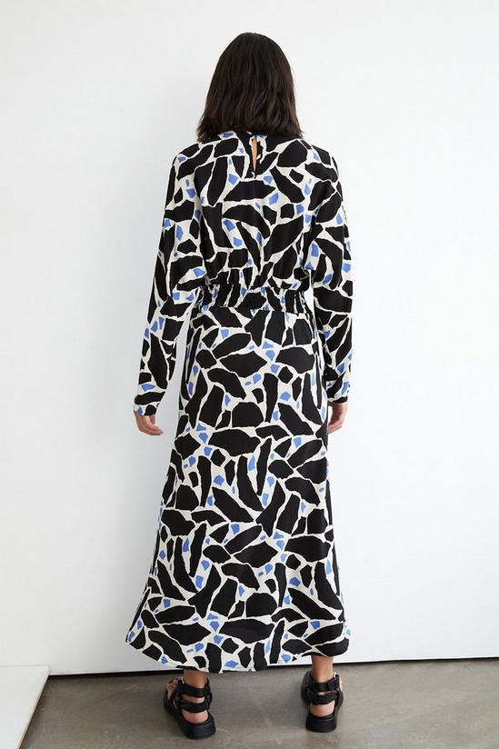 Warehouse Abstract Print Shirred Waist Midi Dress 3