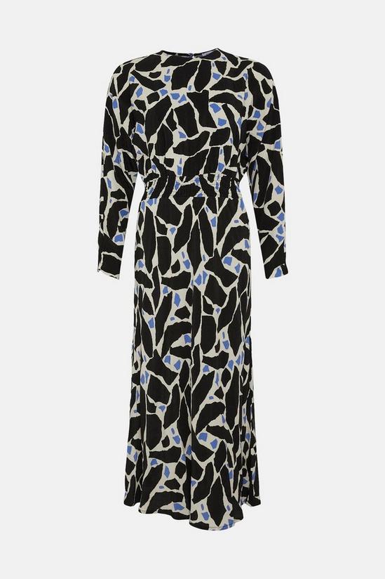 Warehouse Abstract Print Shirred Waist Midi Dress 4