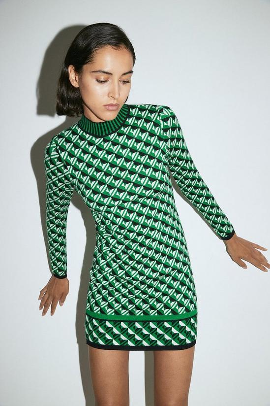 Warehouse Geo Jacquard Short Knit Dress 1