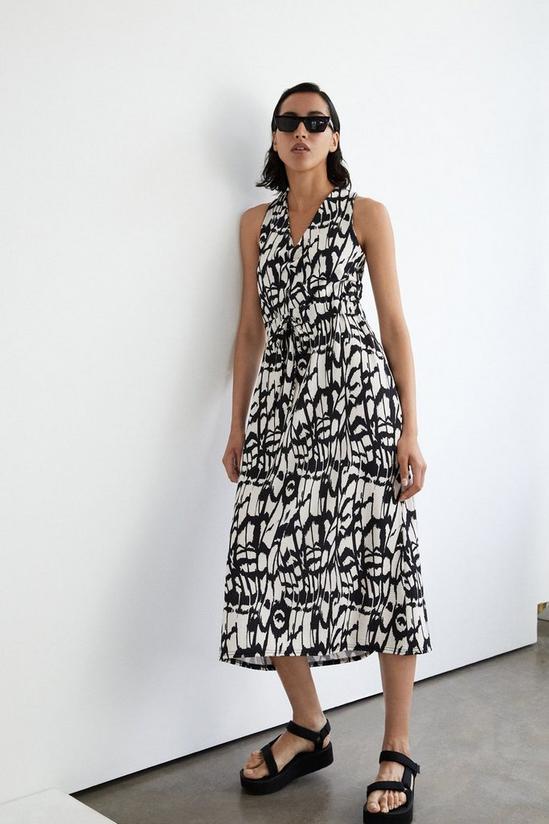 Warehouse Petite Textured Abstract Drawstring Midi Dress 1