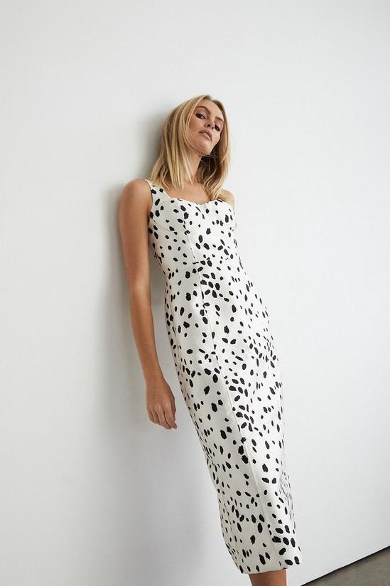 Warehouse Dalmatian Print Satin Twill Corset Midi Dress 1
