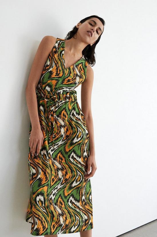 Warehouse Textured Jersey Abstract Drawstring Midi Dress 1