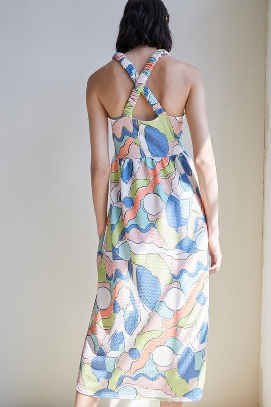 Warehouse Petite Textured Abstract Cross Back Midi Dress 3