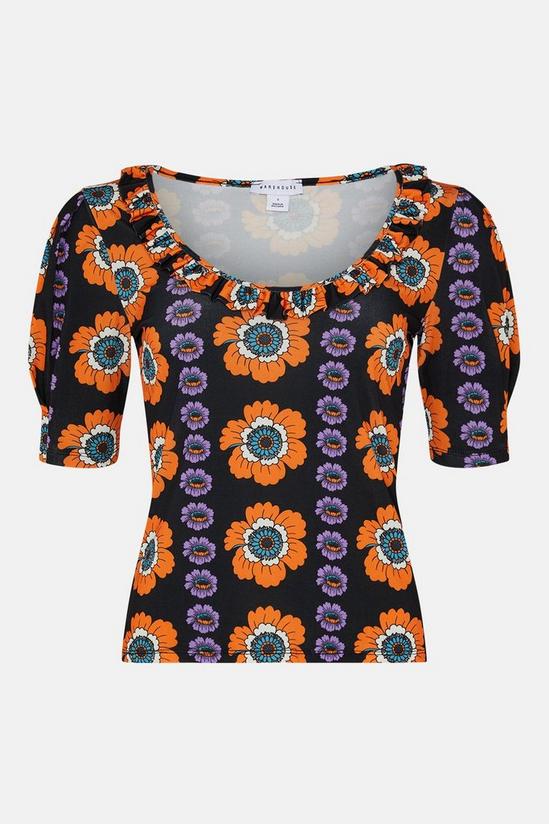 Warehouse Floral Placement Frill Neck Top 4
