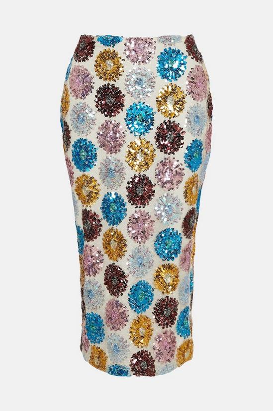 Warehouse Petite Floral Sequin Midi Skirt 4