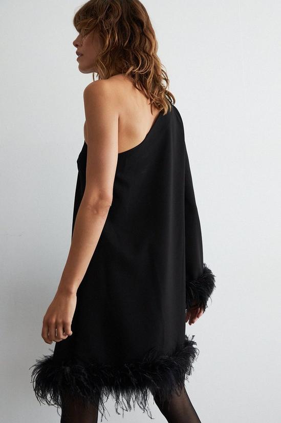 Warehouse Feather Trim Swing One Shoulder Dress 3