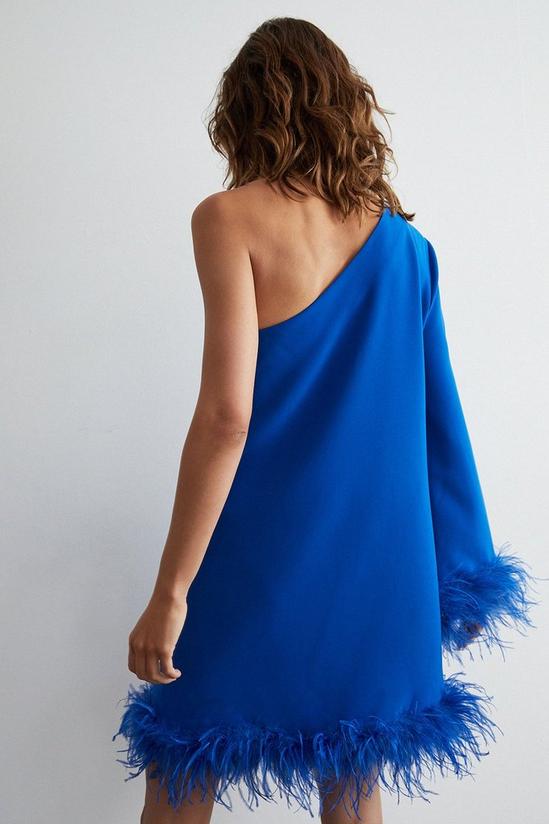 Warehouse Feather Trim Swing One Shoulder Dress 3