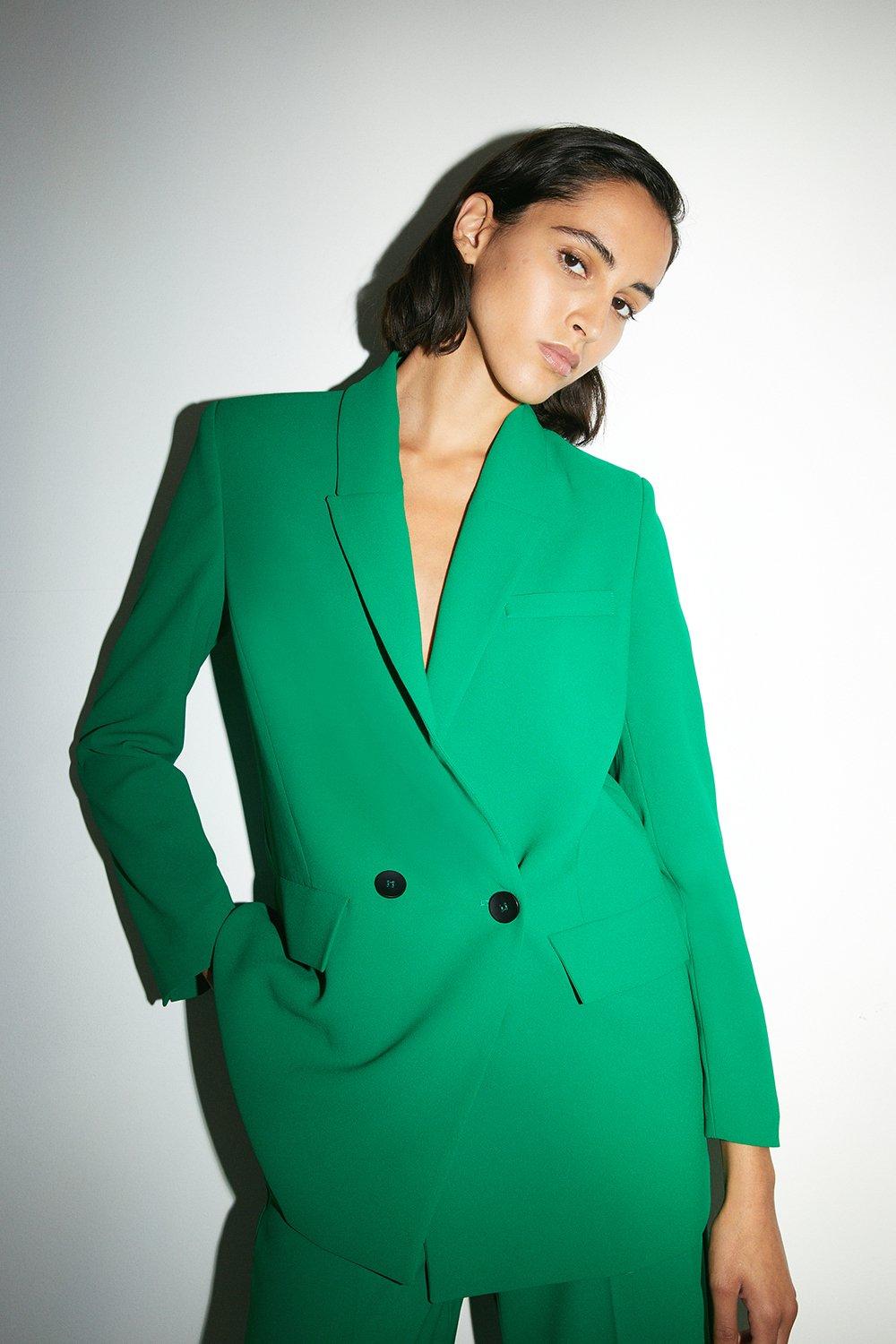 Womens Relaxed Double Breasted Blazer - green