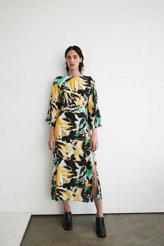 Warehouse Abstract Floral Belted Midi Dress 1