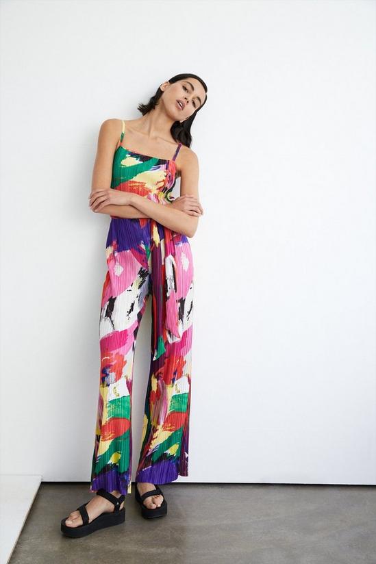 Warehouse Abstract Print Plisse Cami Wide Leg Jumpsuit 2