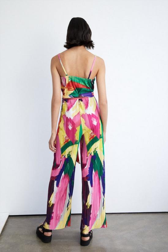 Warehouse Abstract Print Plisse Cami Wide Leg Jumpsuit 3