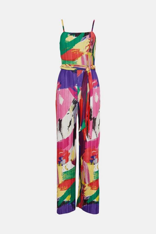 Warehouse Abstract Print Plisse Cami Wide Leg Jumpsuit 4