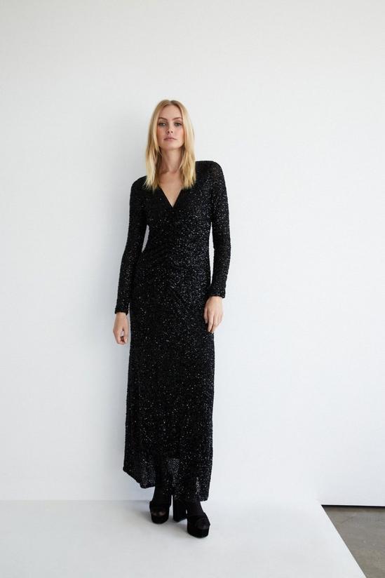 Warehouse Sequin Ruched Front Midi Dress 1