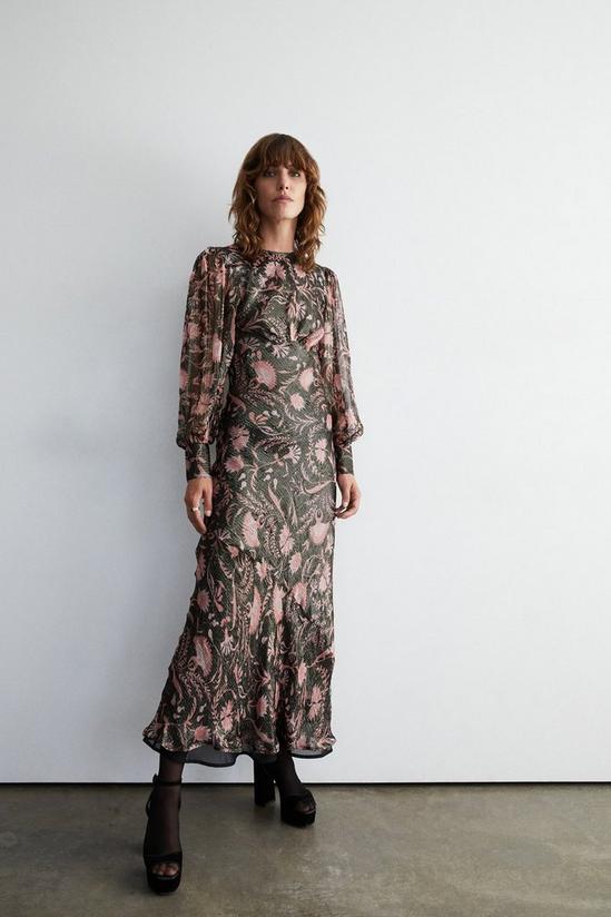 Warehouse Sparkle Floral Print Bias Cut Midi Dress 1