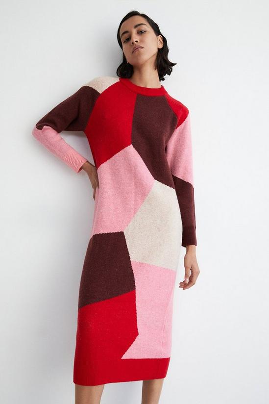 Warehouse Abstract Colourblock Midi Knit Dress 1