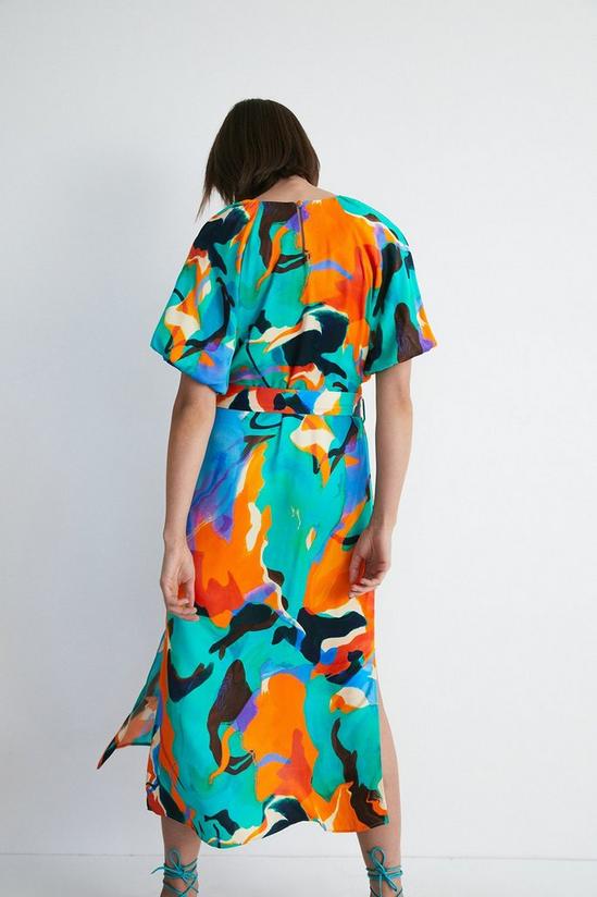 Warehouse Abstract Volume Sleeve Satin Midi Dress 3
