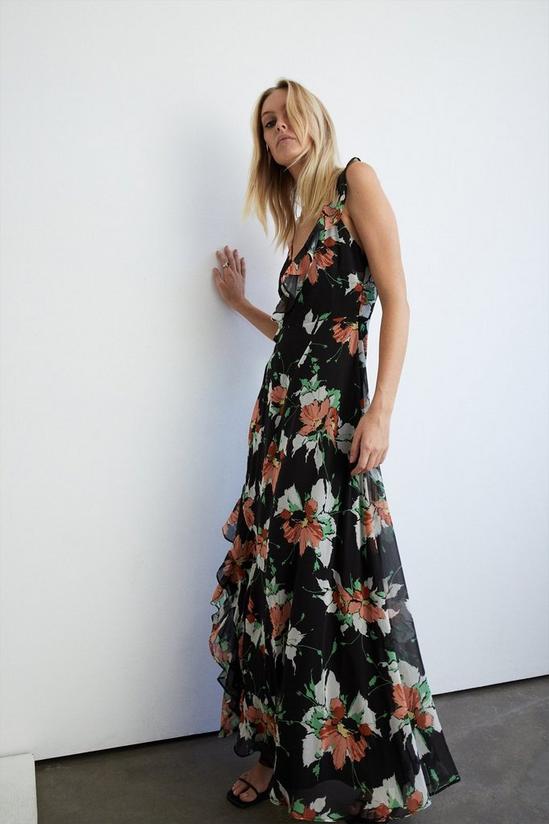Warehouse Floral Strappy Ruffle Wrap Maxi Dress 1