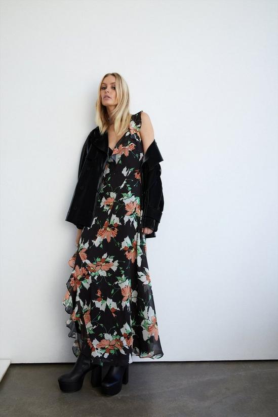 Warehouse Floral Strappy Ruffle Wrap Maxi Dress 4