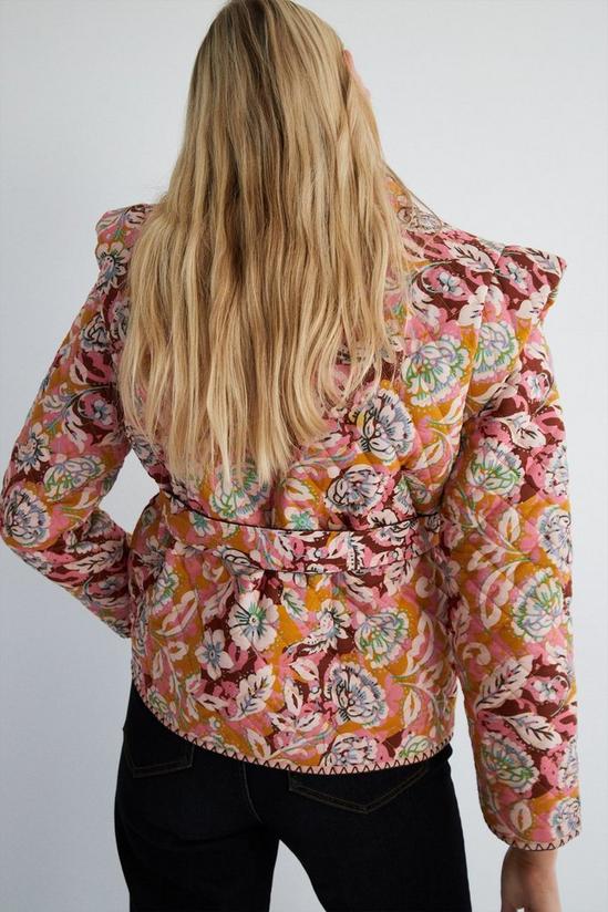 Warehouse Quilted Floral Blanket Stitch Belted Jacket 3