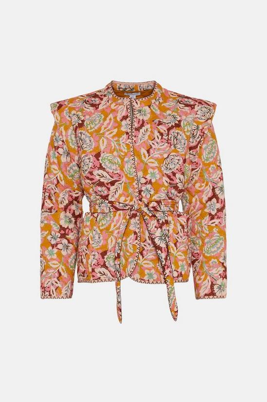 Warehouse Quilted Floral Blanket Stitch Belted Jacket 4