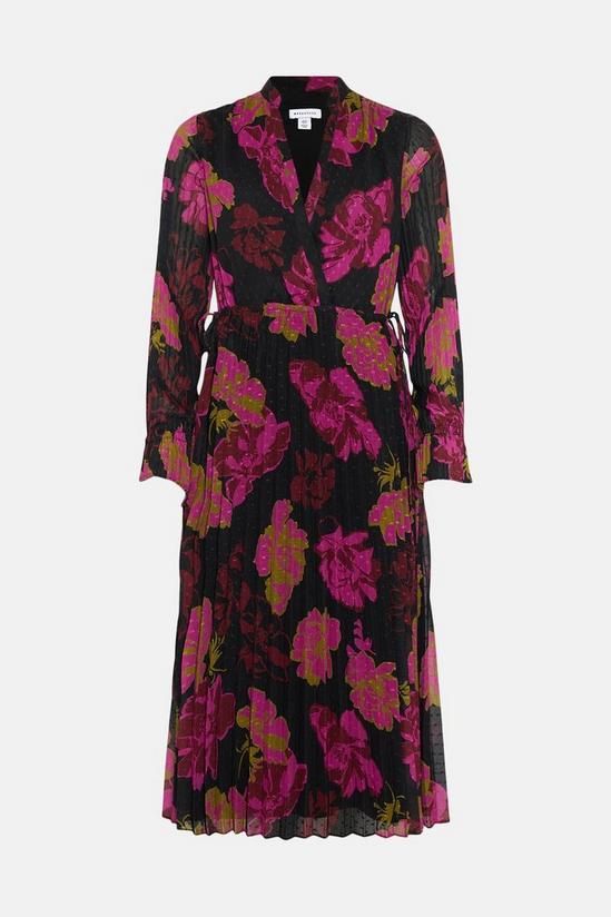 Warehouse Spot Chiffon Floral Pleated Printed Midi Dress 4