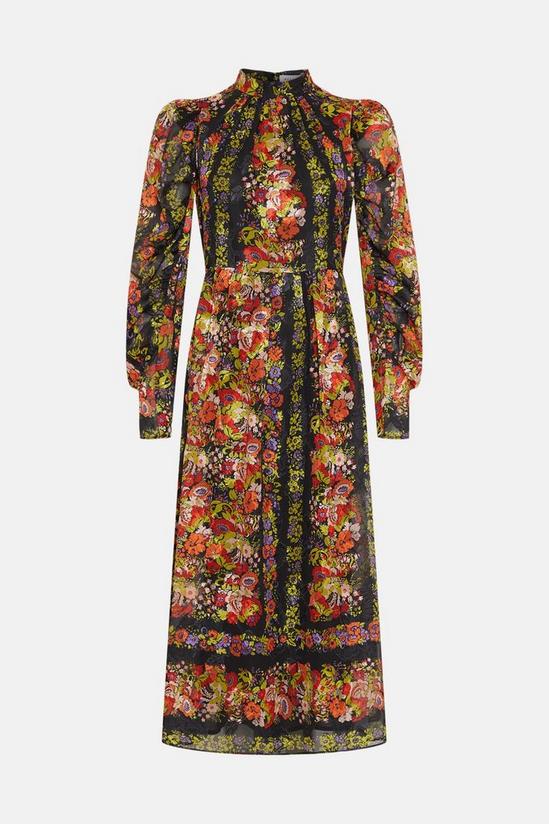 Warehouse Border Print Chiffon Jacquard Midi Dress 4