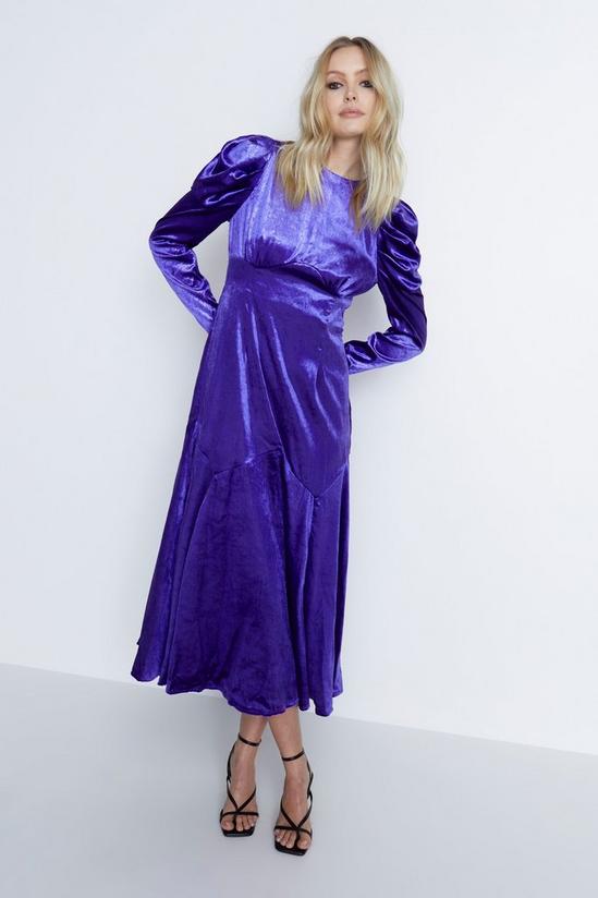 Warehouse Tinsel Velvet Volume Sleeve Midi Dress 1