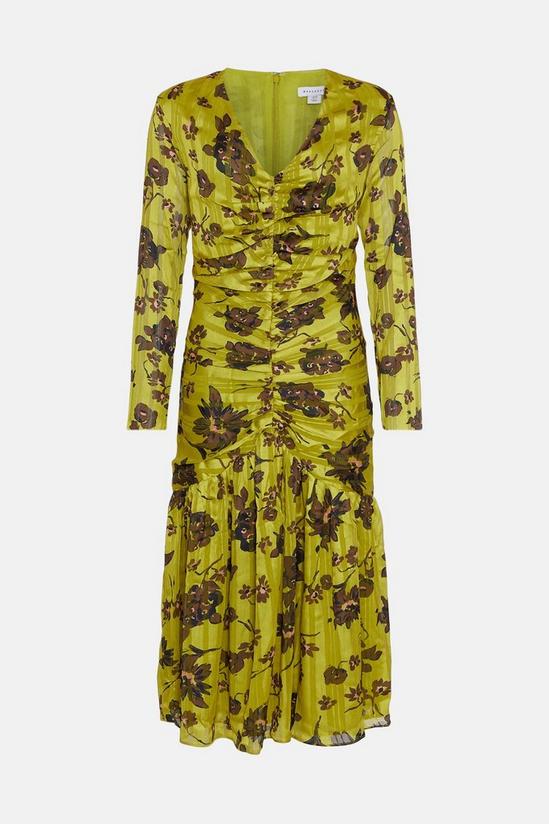 Warehouse Shimmer Satin Floral Ruched Front Midi Dress 4