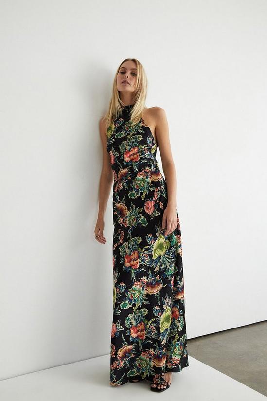 Warehouse Floral Satin Halter Neck Backless Maxi Dress 1