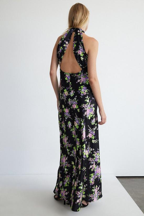 Warehouse Floral Satin Halter Backless Slip Dress 3