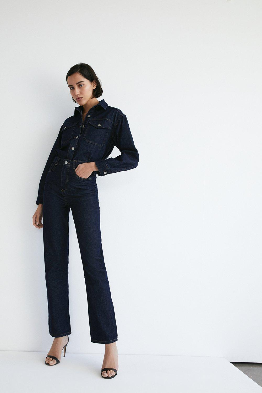 Womens Denim Indigo Long Straight Jeans
