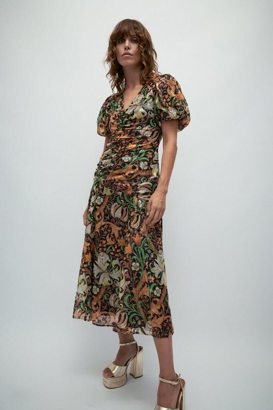 Warehouse WH x William Morris Society Sparkle Ruched Midi Dress 2