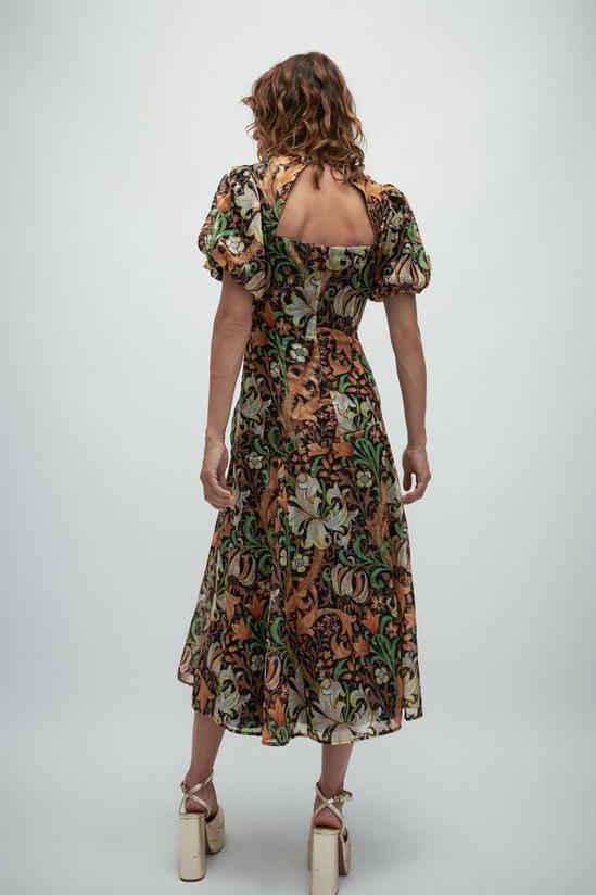 Warehouse WH x William Morris Society Sparkle Ruched Midi Dress 3
