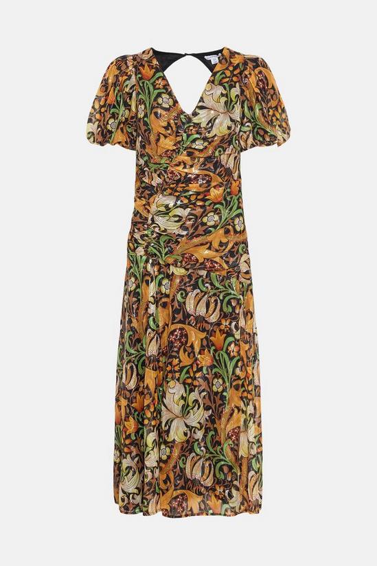 Warehouse WH x William Morris Society Sparkle Ruched Midi Dress 4