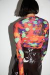 Warehouse Abstract Print All Over Ruched Mesh Top thumbnail 3