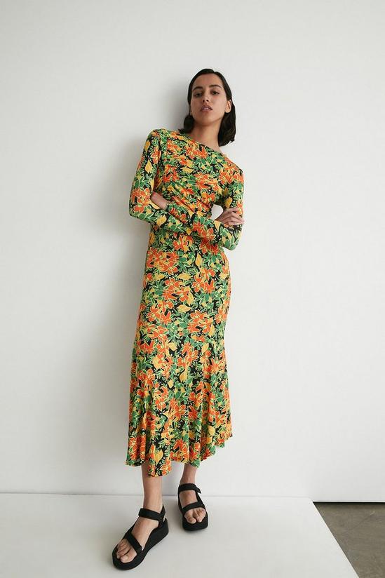 Warehouse Floral Ruched Seam Bias Cut Midi Dress 1
