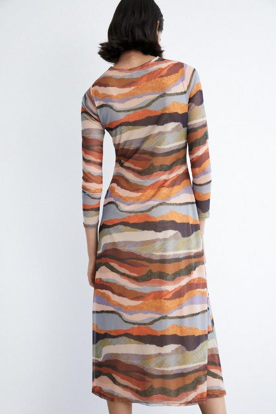 Warehouse Abstract Print Keyhole Mesh Midi Dress 3