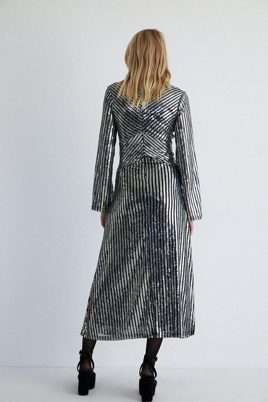 Warehouse Sequin Stripe Plunge Maxi Dress 3