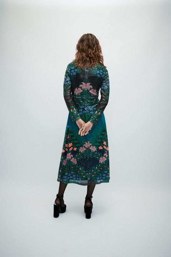Warehouse WH x William Morris Society Printed Sequin Funnel Neck Midi Dress 3