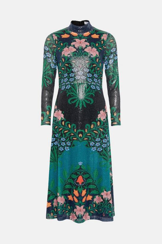Warehouse WH x William Morris Society Printed Sequin Funnel Neck Midi Dress 4