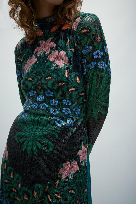 Warehouse WH x William Morris Society Printed Sequin Funnel Neck Midi Dress 5