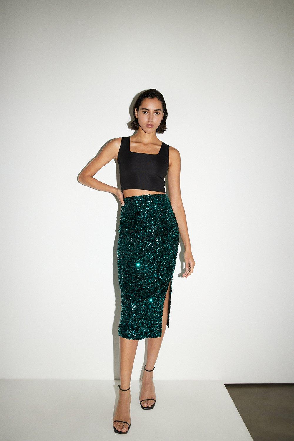 Velvet sequin shop midi skirt